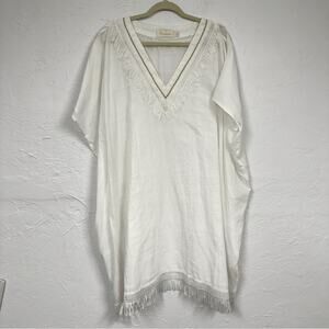 Verandah White Cotton Boho Swimsuit Coverup Womens OS Beachy Embroidered Dress